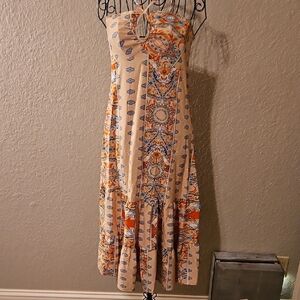SHEIN Strapless Dress with Orange and Blue Patterns